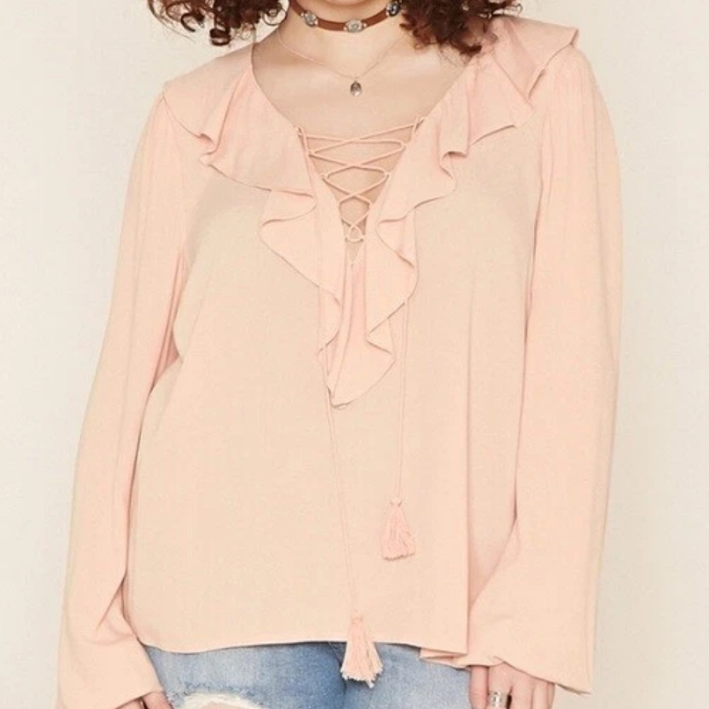 NEW Forever21 Women's Pink Ruffled Blouse Long Sleeve Medieval Rennaisance Boho